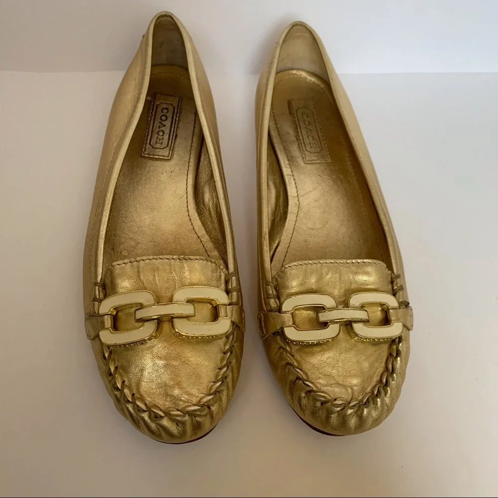 Coach Gold Leather Flats